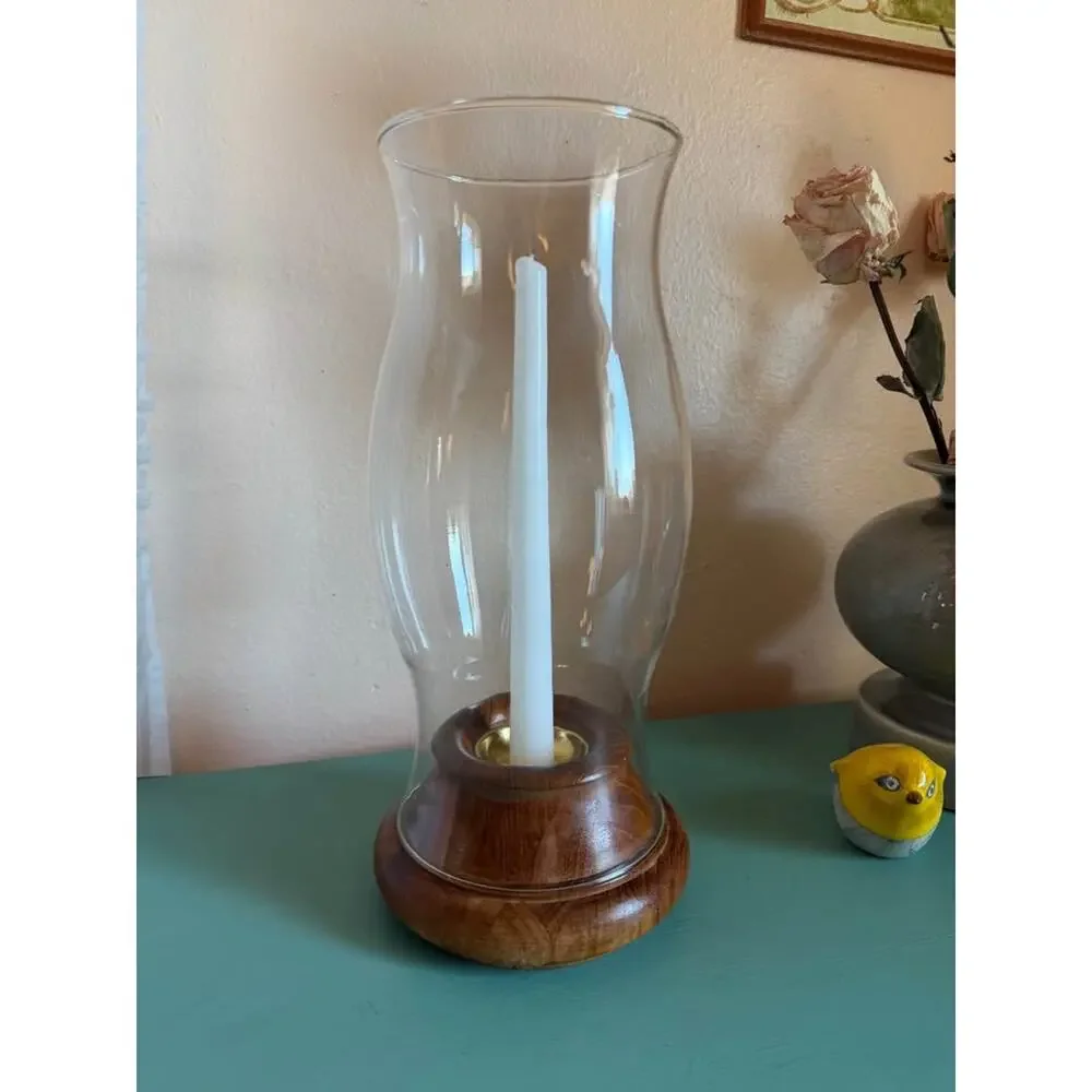 Vintage Dansk Teak & Glass Hurricane Candle Holder